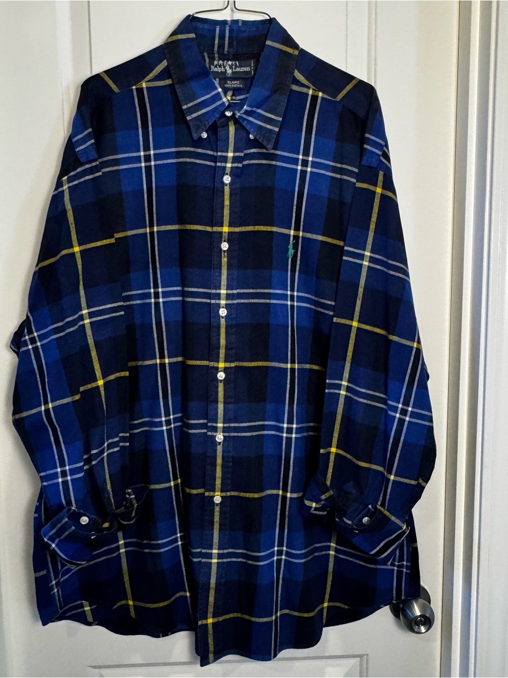 Vintage Polo Ralph Lauren Navy and Yellow Plaid Button-Down Shirt